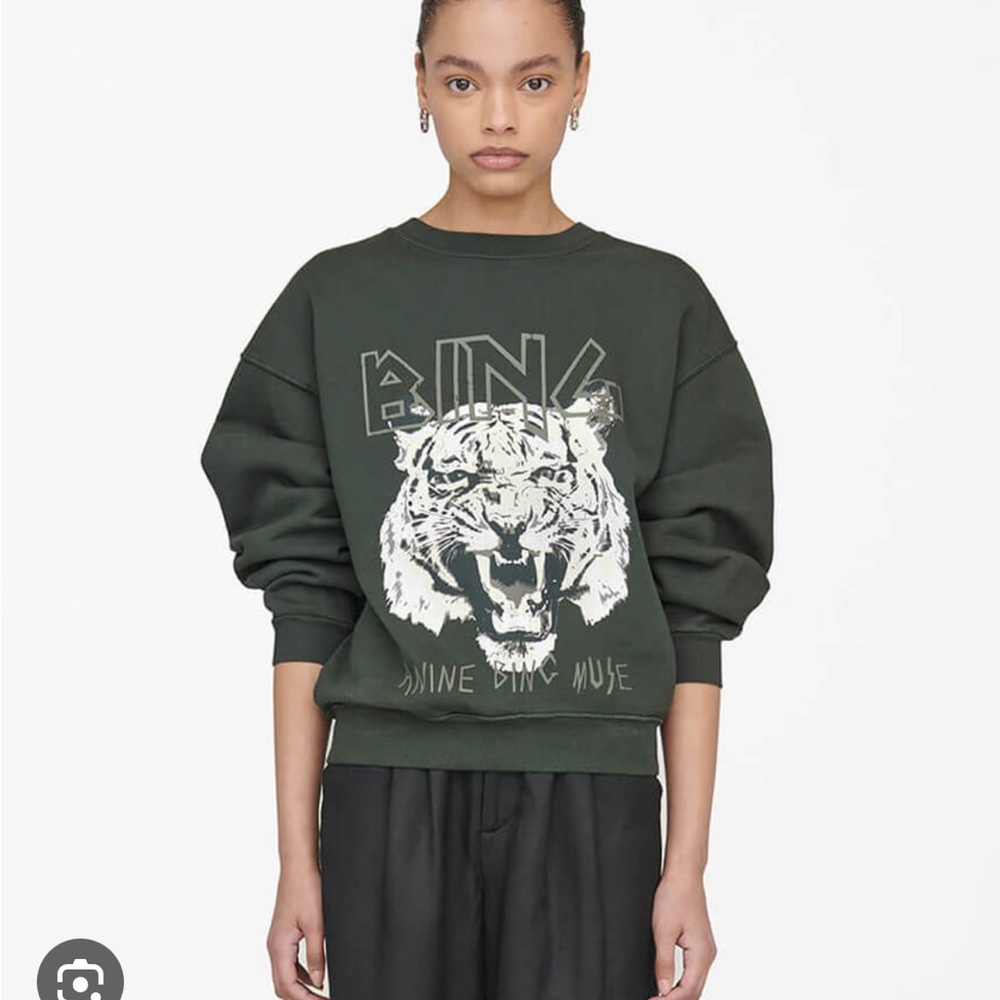 Anine Bing Tiger Sweatshirt in Forest Green - Small